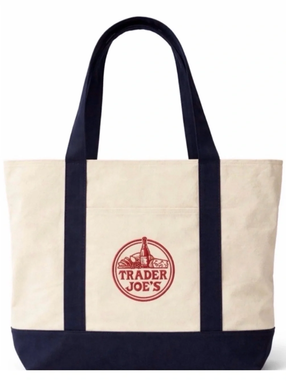 VIRAL Trader Joe's Cream Canvas Tote with Navy Accents